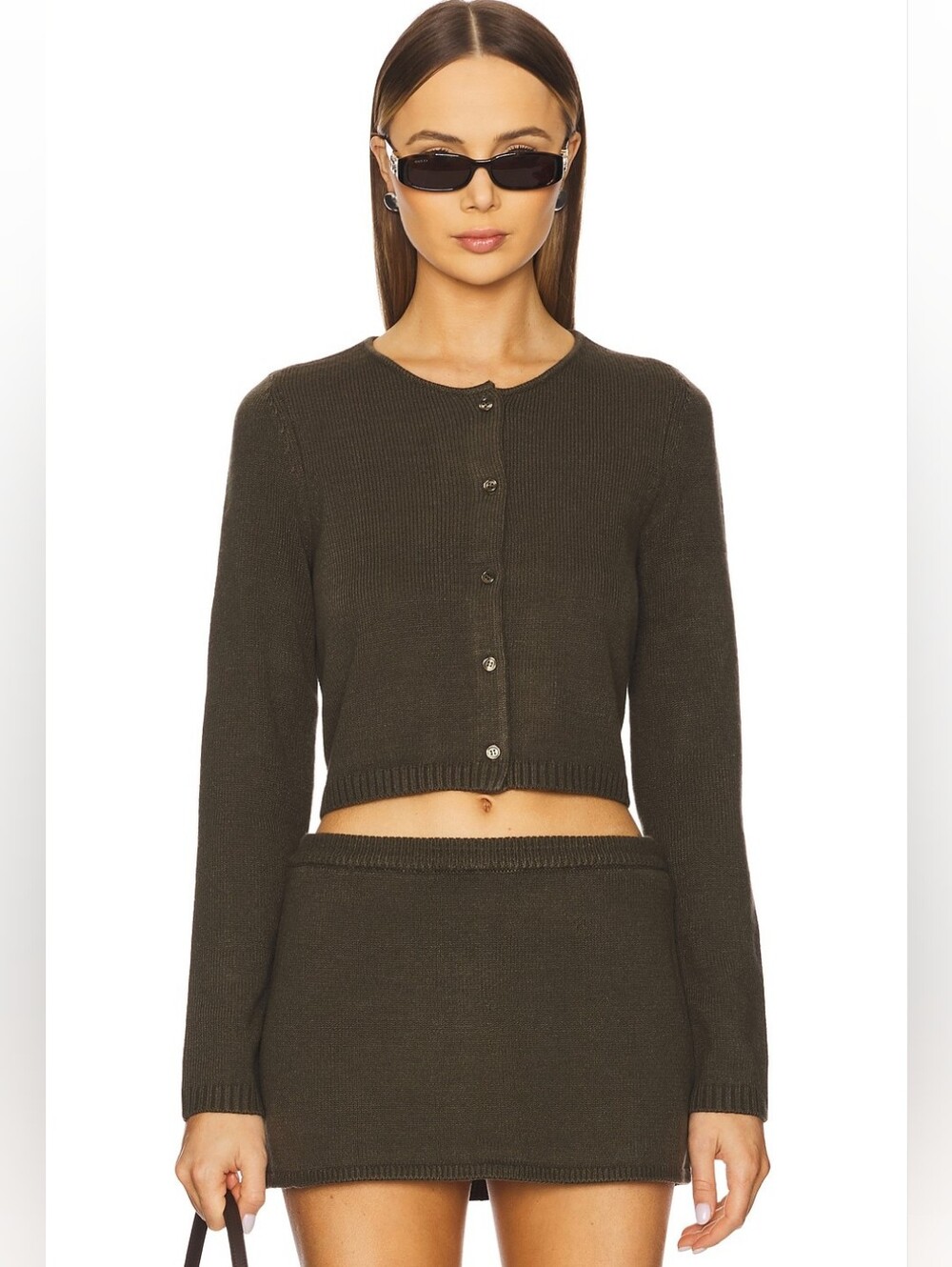 WeWoreWhat Olive Cropped Button-Front Cardigan Large